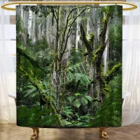 Forest Shower Curtains, Misty Green Tree Forest Woodland Spring Natural Scenery Art Print Polyester Fabric Shower Curtain 02