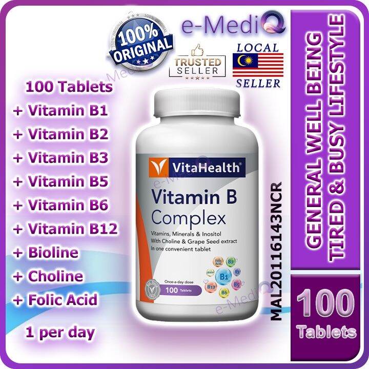VitaHealth Vitamin B Complex 100 Tablets [with Folic Acid / Zinc