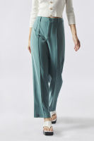 f.fashion กางเกงทรงขากว้างผ่าด้านข้าง ผู้หญิง สีเขียว | Side Slit Wide Leg Trousers | 06005