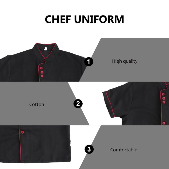 เสื้อคลุมพ่อครัวเสื้อทำงานสตรีเสื้อแขนสั้นชนิดไม่จำกัดเพศสำหรับเบเกอรี่ร้านอาหาร1ชิ้น-ขนาดกลางสีดำ
