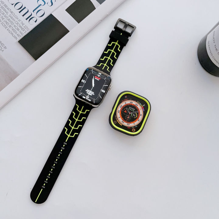 สายแถบซิลิโคน49มม-และเคสสำหรับ-apple-watch-41มม-45มม-40มม-44มม-สร้อยข้อมือชุด8-7-6-se-5-4-3-8อัลตร้า42มม