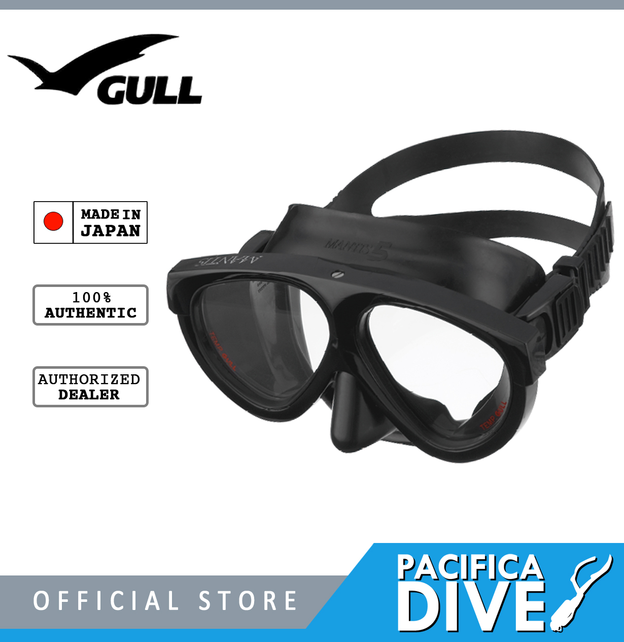 GULL Mantis LV Mask Black silicone w/MT Black Chrome frame 