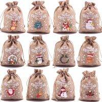 【LZ】▤  Xmas Natural Juta Sacos Natal Candy Gift Bag Drawstring Pouches Pulseira Jóias Embalagem Sacos 10x14 13x18cm 5Pcs por lote