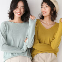 Spot 2023 Spring and Autumn New Knitwear Womens Round Neck Korean-style Loose Inner Sweater Womens All-match Base Shirt 2023