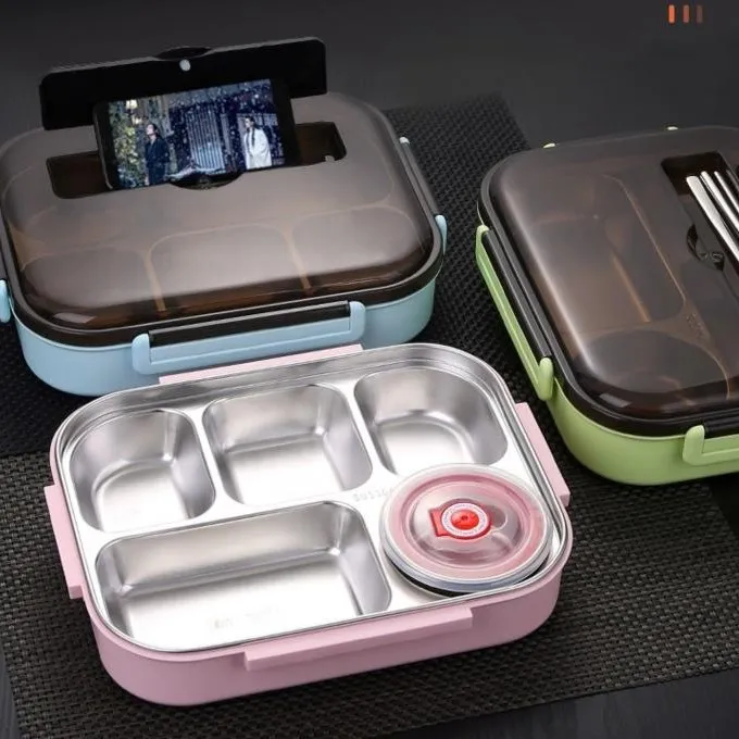 Bento box rectangular lightweight layered lunch box stainless steel ...