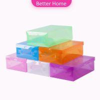 แผ่นกล่องใส่รองเท้าพลาสติกใส กล่องจัดระเบียบ กล่องรองเท้าพับได้ กล่องรองเท้า Colour Transparent Shoe Box