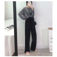 Women Drawstring Wide Leg Pants Ice Silk Loose High Waist Casual Pants