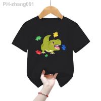 Autism Awareness T-Shirts Children 39;s Cartoon Animal Dinosaurs Clothing Kids Color Mosaic Tops Boys Girls Short Sleeve T-Shirts