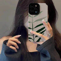 เคสโทรศัพท์หนังสุดหรูใบไม้สีเขียวลายกราฟฟิตี้สำหรับ iPhone 14/13/12/11 Pro Max 12 13 Mini 6 6S 7 8 Plus X XR XS Max ปลอกโทรศัพท์แบบนิ่มกันกระแทกแฟชั่นที่สร้างสรรค์ปลอกโทรศัพท์พร้อมเลนส์กล้องคลุมทั้งหมดฝาครอบป้องกัน