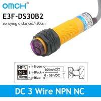 Omch สวิตช์ M18 E3f-Ds30แบบกระจายสวิตช์เซ็นเซอร์โฟโตอิเล็กทริก Dc 4สาย Pnp ช่วงการตรวจจับไม่มีเอ็นซีปรับได้10-30ซม.