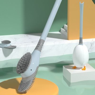 New Silicone Toilet Brush Set Cute Diving Duck Wall-mounted Floor-Standing Long Handled Bathroom Deep Cleaning TPR Accessories