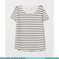 USED H&amp;M - White Striped T-Shirt | เสื้อยืดสีขาว สีดำ ลายทาง แขนสั้น คอกลม ทรงใหญ่ สายฝอ วินเทจ แท้ มือสอง