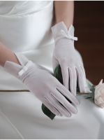 ❀✚♂ Womens White Tulle Bridal Gloves for Wedding with Bow Brides Bridesmaid Tea Party Wrist Gloves for Women hochzeit zubehör