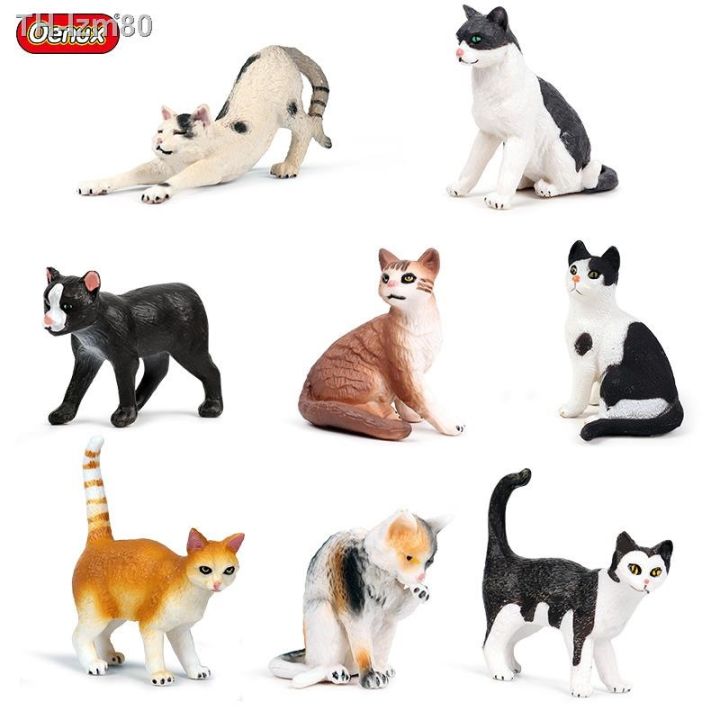 ของขวัญ-จำลองแมวสัตว์ที่เป็นของแข็งของเล่นชุดแมวหางสั้นแมวสีดำและสีขาวตกแต่งเค้กแมว