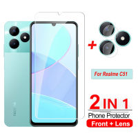 สำหรับ Realme C51 C35 C53 C55 C 51 C 53 Realme Real Me RealmeC51 C53แบบ2 In 1ตัวป้องกันจอฟิล์มเลนส์กล้องถ่ายรูปแก้วป้องกันคลุมทั้งหมดฟิล์มกันรอยด้านหน้า