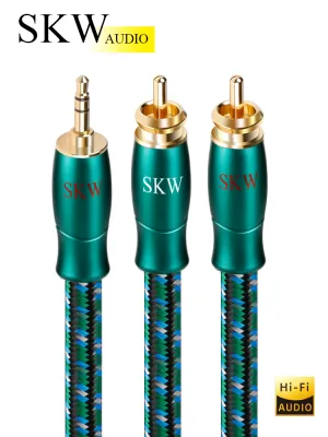 SKW 3.5mm Aux Jack To 2 RCA Audio Cable OFC Conductor Male To Male For Computer Phone MP3 Connect Power Amplifier Speaker