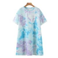 ZZOOI KPYTOMOA Women 2020 Chic Fashion Tie-dye Print Mini Dress Vintage O Neck Short Sleeve Female Dresses Vestidos Mujer