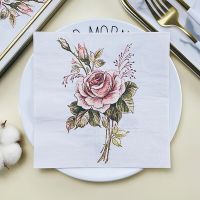 20Pcs/Pack Decoupage Rose Flowers Paper Napkins Elegant Flowral Tissues for Wedding Party Supplies Serviettes for Home Deccor Cleaning Tools