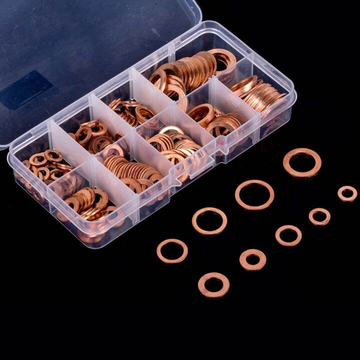 200pcs-assorted-copper-washer-flat-ring-seal-m5-m14-gasket-set-assortment-kit-with-box-for-hardware-accessories