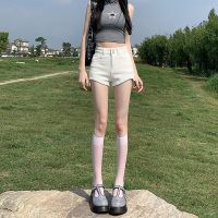 กางเกงขาสั้น White denim shorts womens summer thin section high waist a-line elastic tights