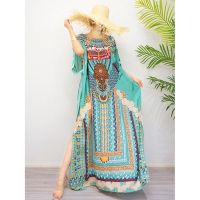 COD DSTGRTYTRUYUY New Ethnic Style Plus Size Kaftan Long Dress Seaside Holiday Swim Wear Bathing Suit Cover Up Women Summer Beachwear Robe