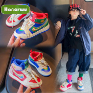 Giày vịt quýt cho trẻ em haoerwu Giày thể thao cổ cao bằng da thời trang