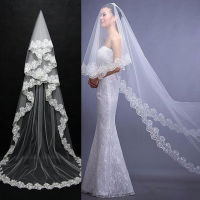 2.6M One Layer Lace Edge สีขาว Cathedral ผ้าคลุมหน้างานแต่งงาน Voile แต่งงานยาวผ้าคลุมหน้าเจ้าสาวราคาถูกอุปกรณ์จัดงานแต่งงานเจ้าสาว Welon-Laocher