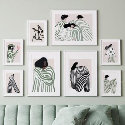 R Etro บทคัดย่อรูปผู้หญิงสาย Sage สีเขียวผนังศิลปะภาพพิมพ์ผ้าใบภาพวาดรูปภาพเหมาะสำหรับห้องนั่งเล่นตกแต่ง