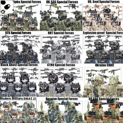 Modern Military Special Forces Figures US Russia SWAT Police Seals Germany Soldiers Blocks Camouflage Gun Weapons Bricks Toys