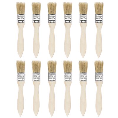 【cw】 Uxcell 12 Pcs 1 Inch Paint Bristle Flat with Wood Handle Wall Treatment for Paint Varnishes Glues