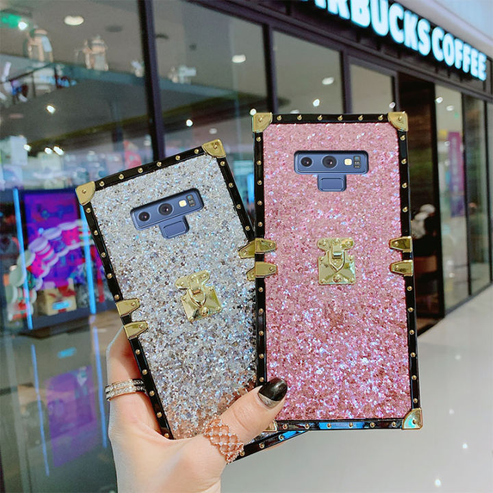 jiefie-เคส-tpu-แบบนิ่มสี่เหลี่ยมหนังแฟชั่นเคสโทรศัพท์กากเพชรหรูหราสำหรับ-samsung-galaxy-note-9-note-10-note-10-เคสครอบปกป้อง