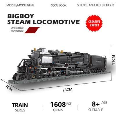 Bigboy โมเดลรถไฟรถจักรไอน้ำบล็อกตัวต่อของเมืองอิฐย้อนยุคโมดูลความคิดรอเริ่มสร้างสรรค์1608ชิ้นของเล่นสำหรับเป็นของขวัญสำหรับเด็ก