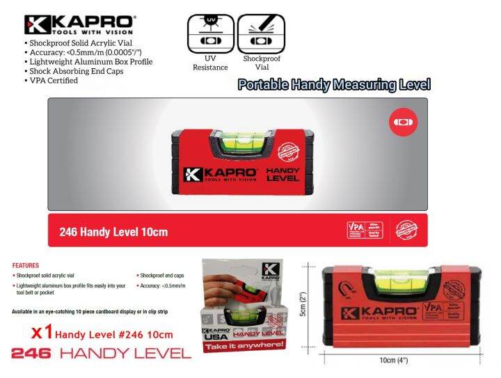 Kapro 246 (10cm) 4-inch Handy Level | Lazada