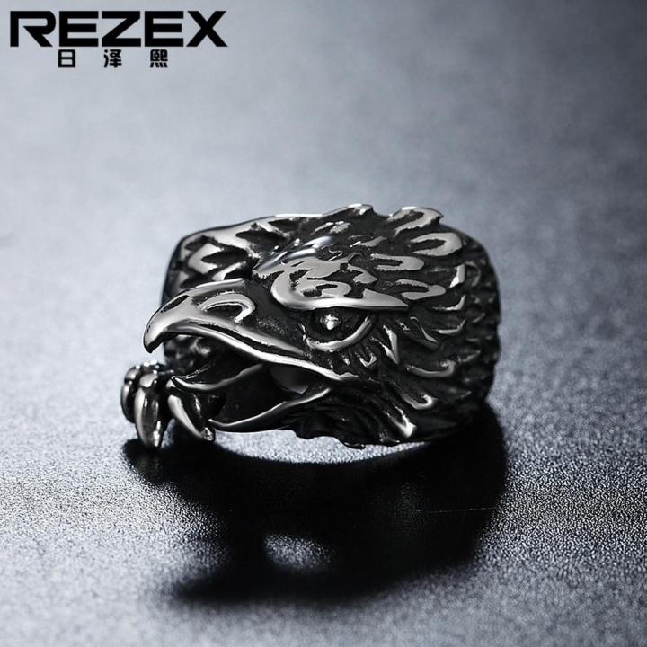 rezex-เครื่องประดับรูปนกอินทรีเรโทรแหวนไททาเนียมผู้ชาย