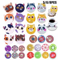 6/8pcs Kawaii Cartoon Cat Diamond Coaster 5D DIY Diamond Painting Cup Mat Pad Rhinestone Embroidery Coaster Placemat Cup Cushion Cups  Mugs Saucers