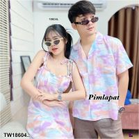 TT18604 เสื้อเชิ้ตฮาวาย + เดรสอกแต่งเกล็ดเสริมฟองน้ำ .Hawaiian shirt + chest dress decorated with sponges ..