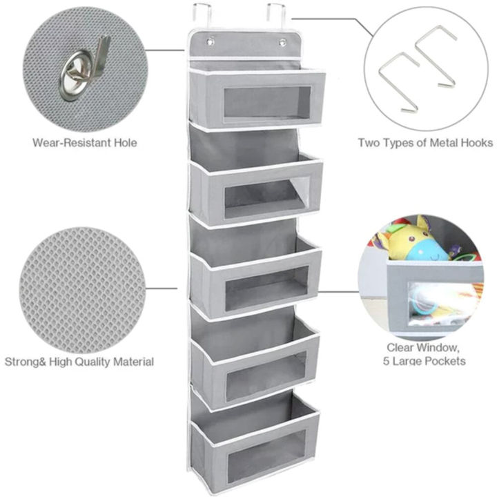 ที่จัดระเบียบประตูแบบแขวนผ้า5ชั้นพร้อมหน้าต่างที่ชัดเจนขนาดใหญ่สำหรับตู้เสื้อผ้าห้องนอนห้องน้ำสถานรับเลี้ยงเด็ก