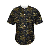 Black And Gold Japanese Tiger Print Mens Baseball Jersey 3D Print