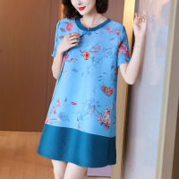 Chinese Style Retro Improved Cheongsam Mothers Dress Summer 2021 New Womens Loose Size Pleated Dress