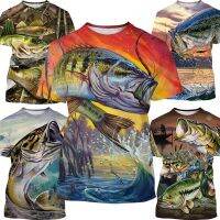 Summer outdoors Mens Short Sleeve fishing enthusiast 3D Printed Retro Fish Pattern T-shirt Top