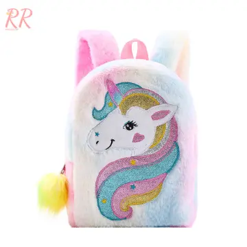 Kids Mini Fluffy Unicorn Backpack To School For Girls