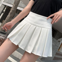 【CW】Fashion Women Elastic High Waist Miniskirt Anti-Glare Pleated Skirt Show Leg Length Slim A Line Skirts Black White