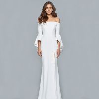 ZZOOI Classic Boat Neck Slim Cocktail Party Evening Dresses Fashion Trumpet Sleeve Front Split Long Dress Elegant Wedding Party Gowns