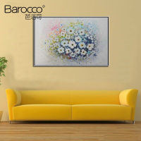 Barocco Hand Painted Purple White Flower Oil Painting on Canvas Modern Simple Style Abstract Color Little Flowers Oil Painting for Home Decoration 60x90cm 70x100cm 80x120cm Big Size