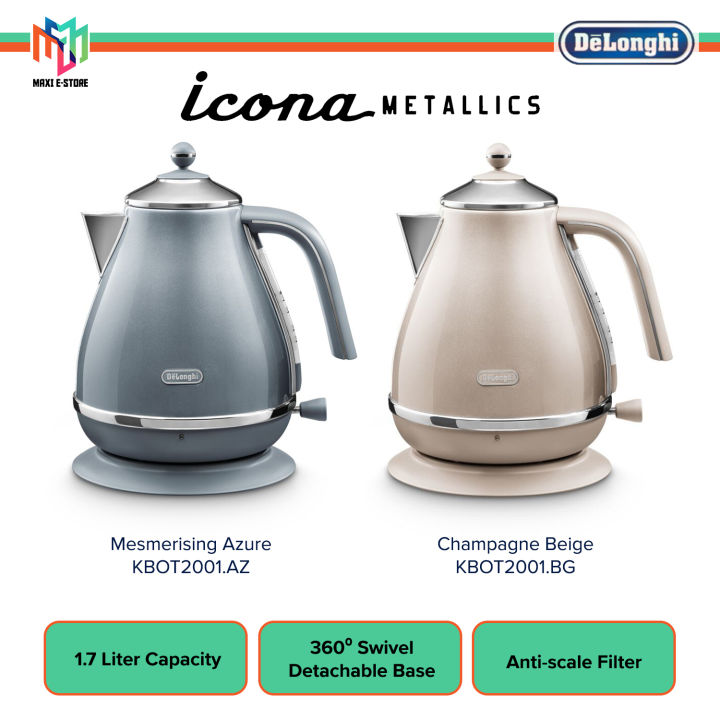 De'Longhi KBOT3001.GY NEW Jug Kettle Icona Metallics Anti