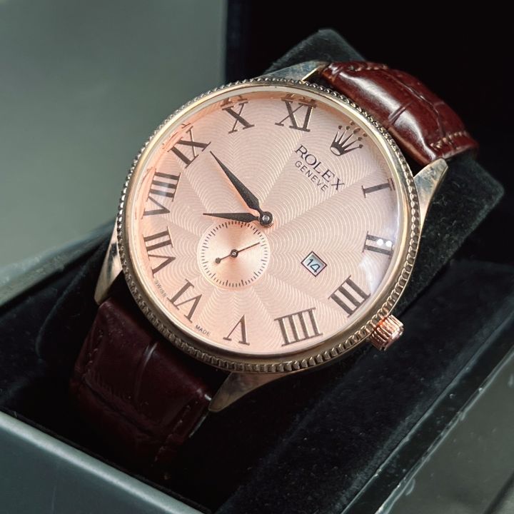 watchhiend-นาฬิกาข้อมือผู้หญิง-โรเลก-ยี่ห้อหรูเรียบหรู-หน้าปัดสวย-ขนาด-45mm-มีวันที่-สายหนัง-พร้อมกล่องหนังแบรนด์แถมฟรี