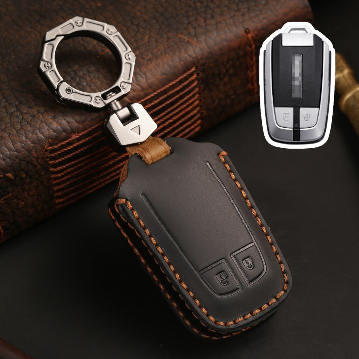 Leather Car Control Key Cover Case Fob Shell Holder For Isuzu MUX MU-X D-MAX DMAX 2 Button 2017 2018 2019 Keychain Accessories