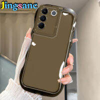 เคสมีขอบคลื่นสีดำ Jingsanc สำหรับ VIVO V29 V27e V25 V23e V20 S17 Y77 Y75 Y72 Y55รองรับการกระแทก Pro 5G 4G เคสนิ่มใส่โทรศัพท์ปกป้องเลนส์ TPU ป้องกันการตกสี Q001-1ฝาหลัง