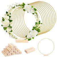 【YF】 Gold Metal Floral Hoop with wooden base for Wedding Table Centerpiece Decoration Artificial Garland Wreath