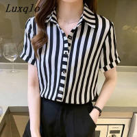 Luxqlo เสื้อลายทางสำหรับผู้หญิง,เสื้อเบลาส์ทรงหลวมขนาดใหญ่พิเศษเสื้อสำนักงานแขนสั้นลำลองฤดูร้อนแฟชั่นใหม่